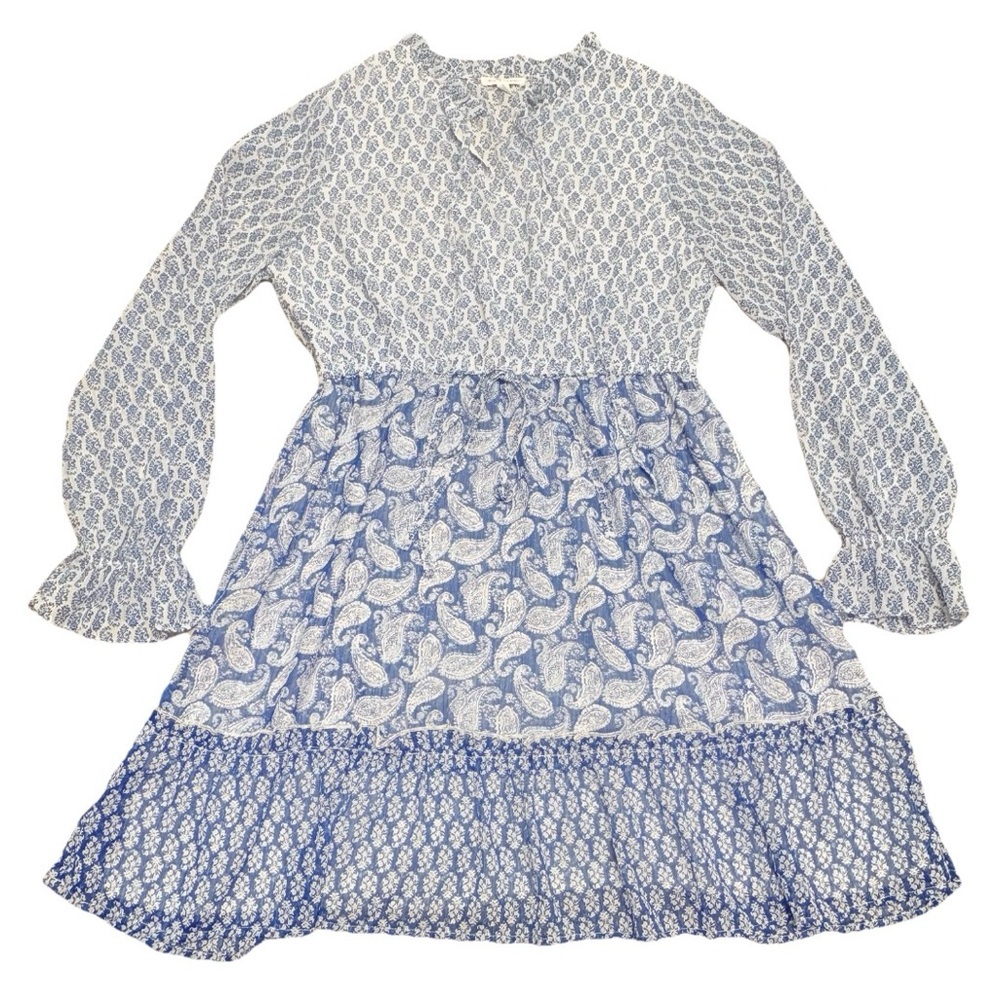 Blu Pepper Dress Large Milkmaid Prairie Mini Floral Ruffle Cottage Core Blue
